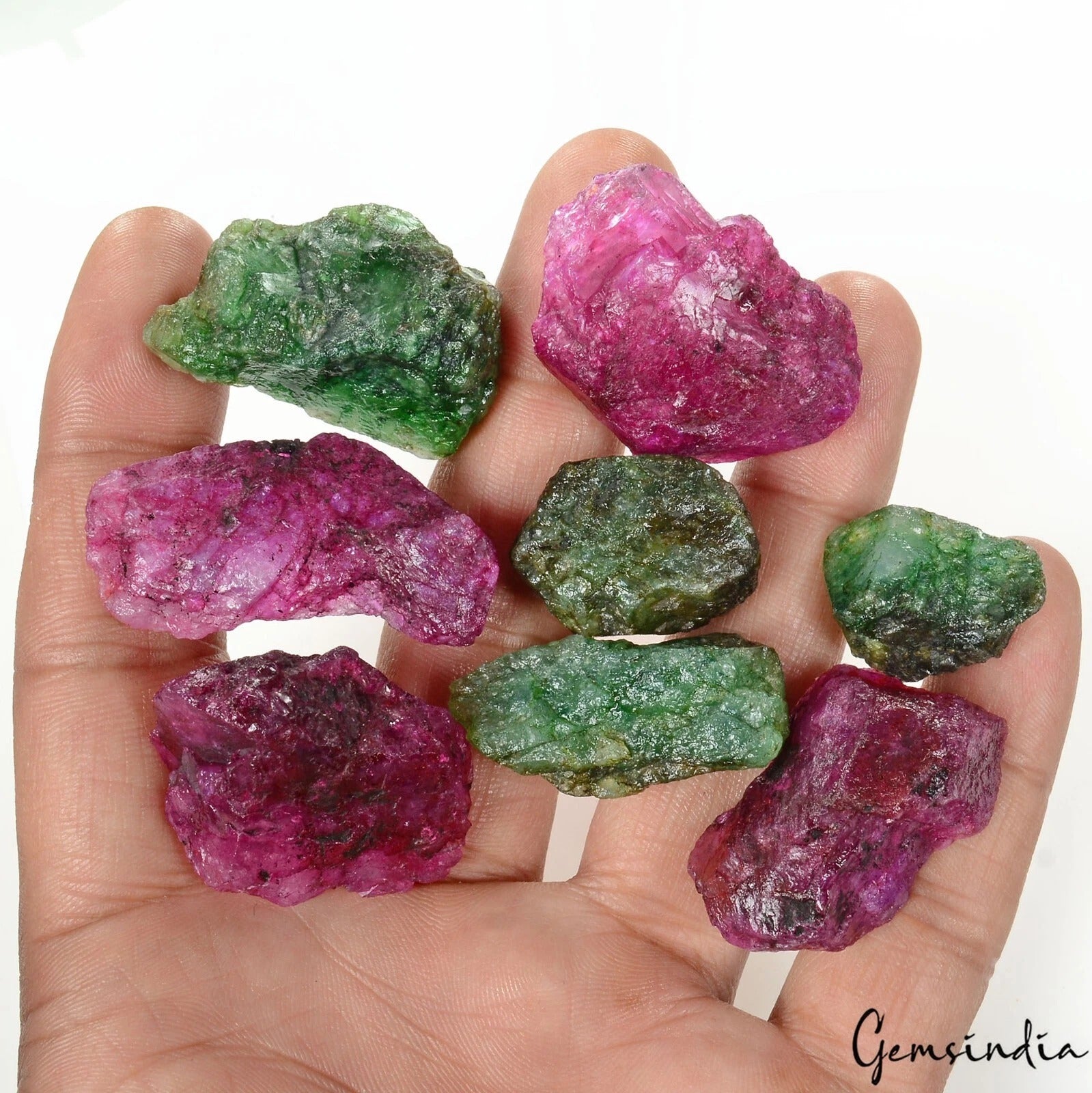 Loose Gems 430 Ct Natural Red Beryl (Bixbite) & Green Emerald Uncut Rough 8 Pcs