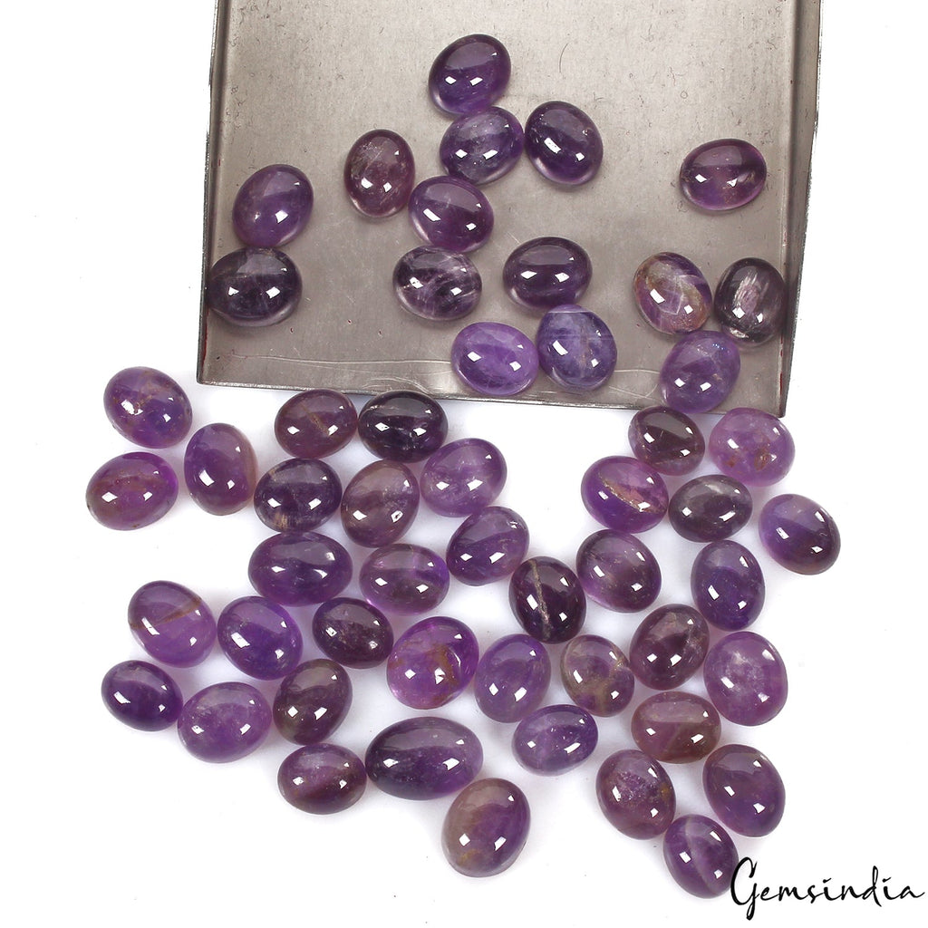 242.10 Ct/53 Pcs Natural Untreated Purple Amethyst Oval Cab Loose Wholesale Gems