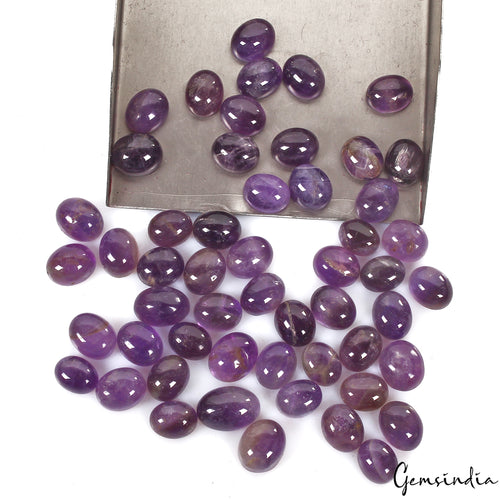 Amethyst Lot, Cabochon, Untreated, Purple — 53 Pieces, 9mm to 13mm, 242.10 Ct, Brazil