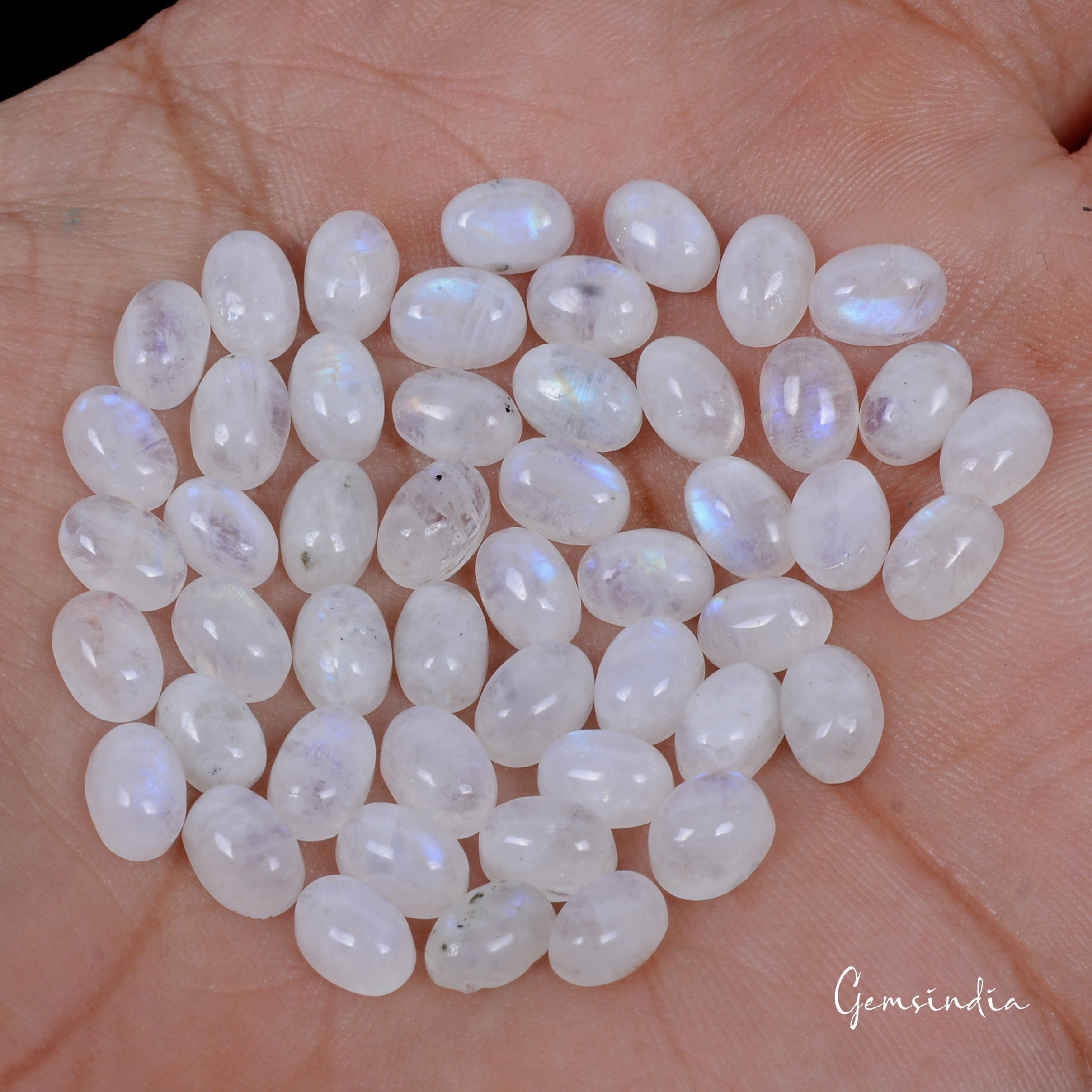 Certified 52.50 Ct/50 Pcs Natural Blue Shine Moonstone Oval Calibrated 7x5m Gems