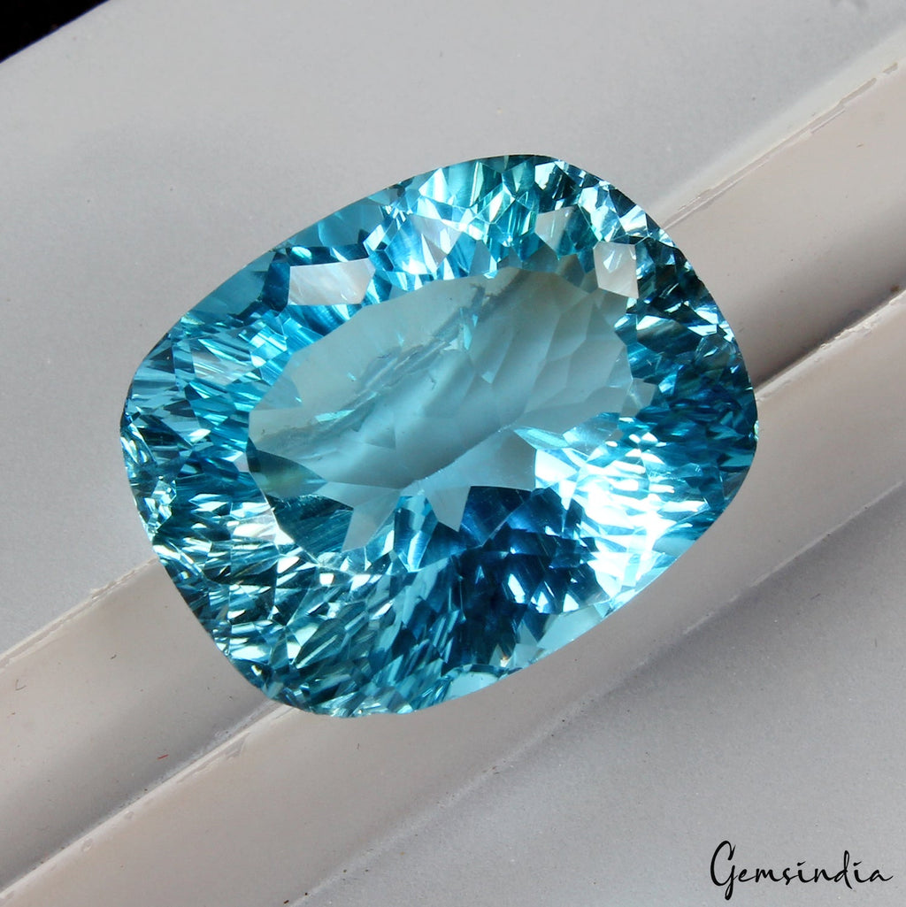 igl&i Certified Cushion Concave Cut Swiss Blue Topaz 31.20Ct Marvelous Full Fire