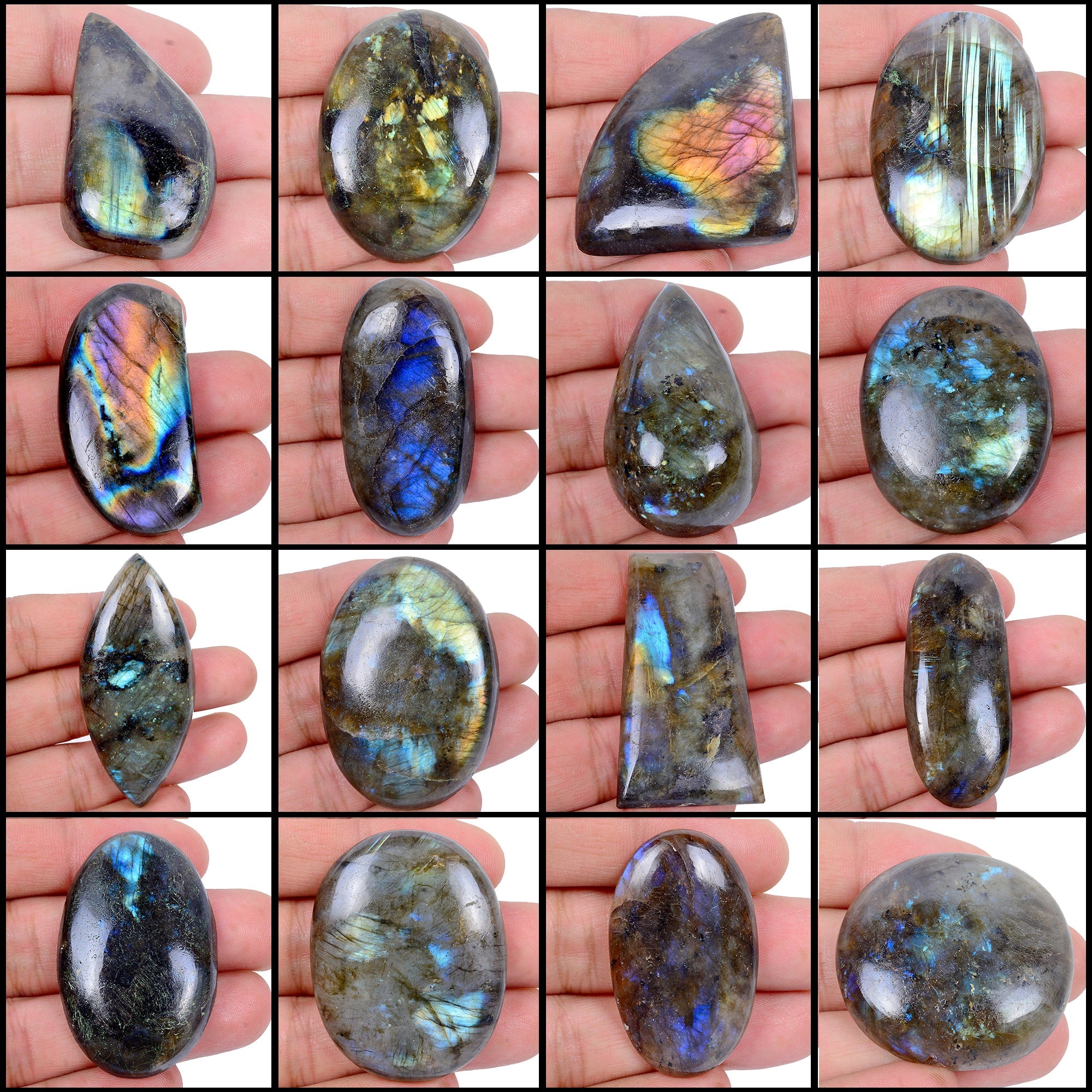 1780 Ct Natural Untreated Multi Shine Labradorite Mix Cab Loose Gems Lot 16 Pcs