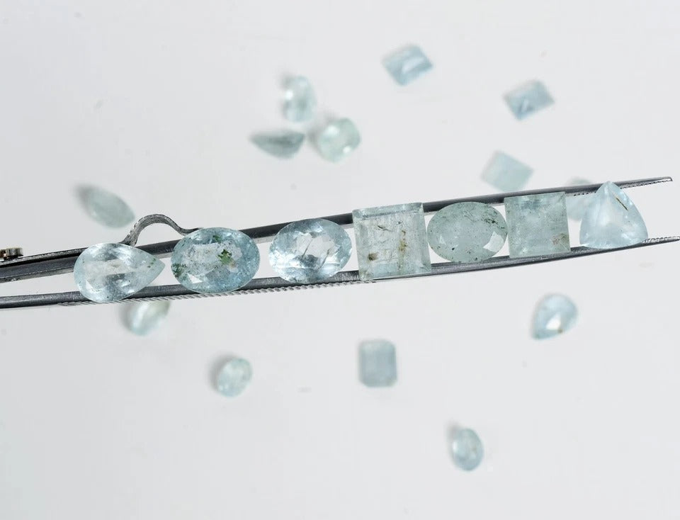 57.70 Cts/20 Pcs Natural Untreated Aqua Blue Aquamarine Mix Cut Gems For Jewelry