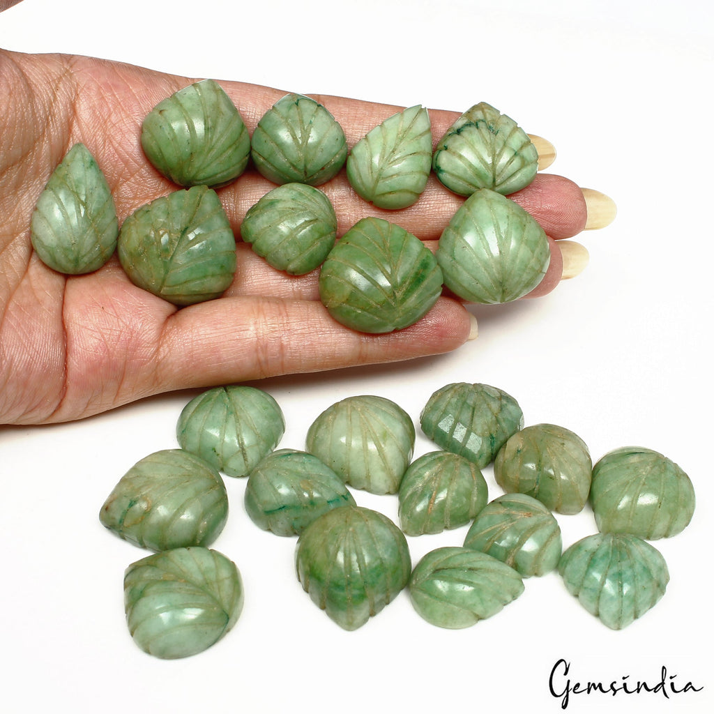 700 Cts/22 Pcs Natural Brazilian Green Emerald Pear Shape Carving Loose Gems Lot