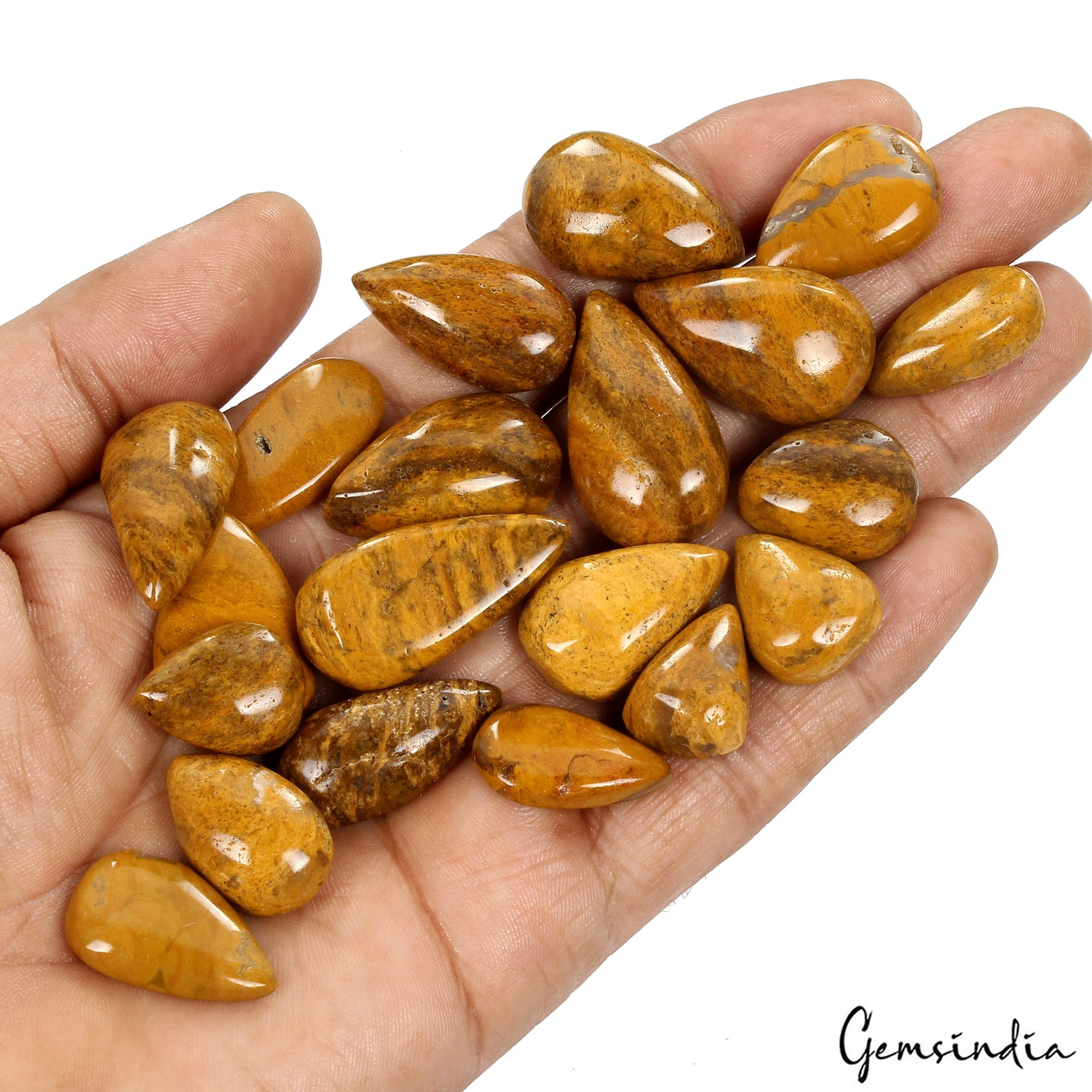 440 Cts/20 Pcs Natural Untreated Yellow Brown Agate Pear Cab Gems For Jewelry