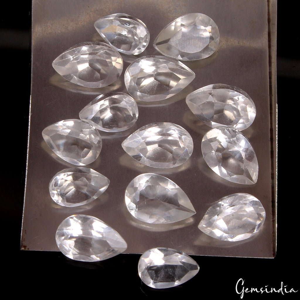 35.60 Ct Natural Untreated White Quartz Pear Faceted Ring Size Gems For Jewelry