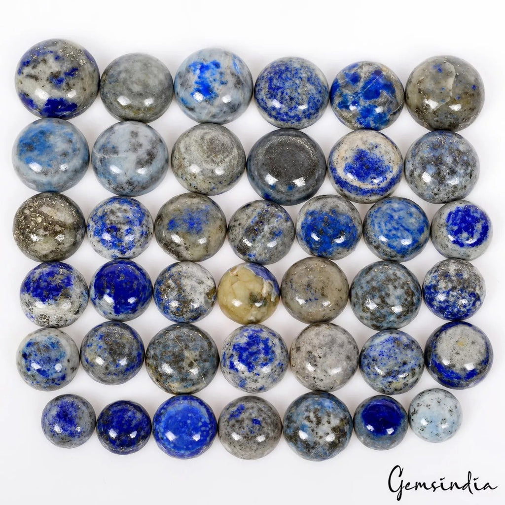 500 Cts/40 Pcs Natural Blue Gray Lapis Lazuli Round Loose Cab Gems For Jewelry