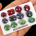 121.30 Cts/12 Pcs Natural Multi Color Ruby Emerald Sapphire Mix Checker Cut Gems