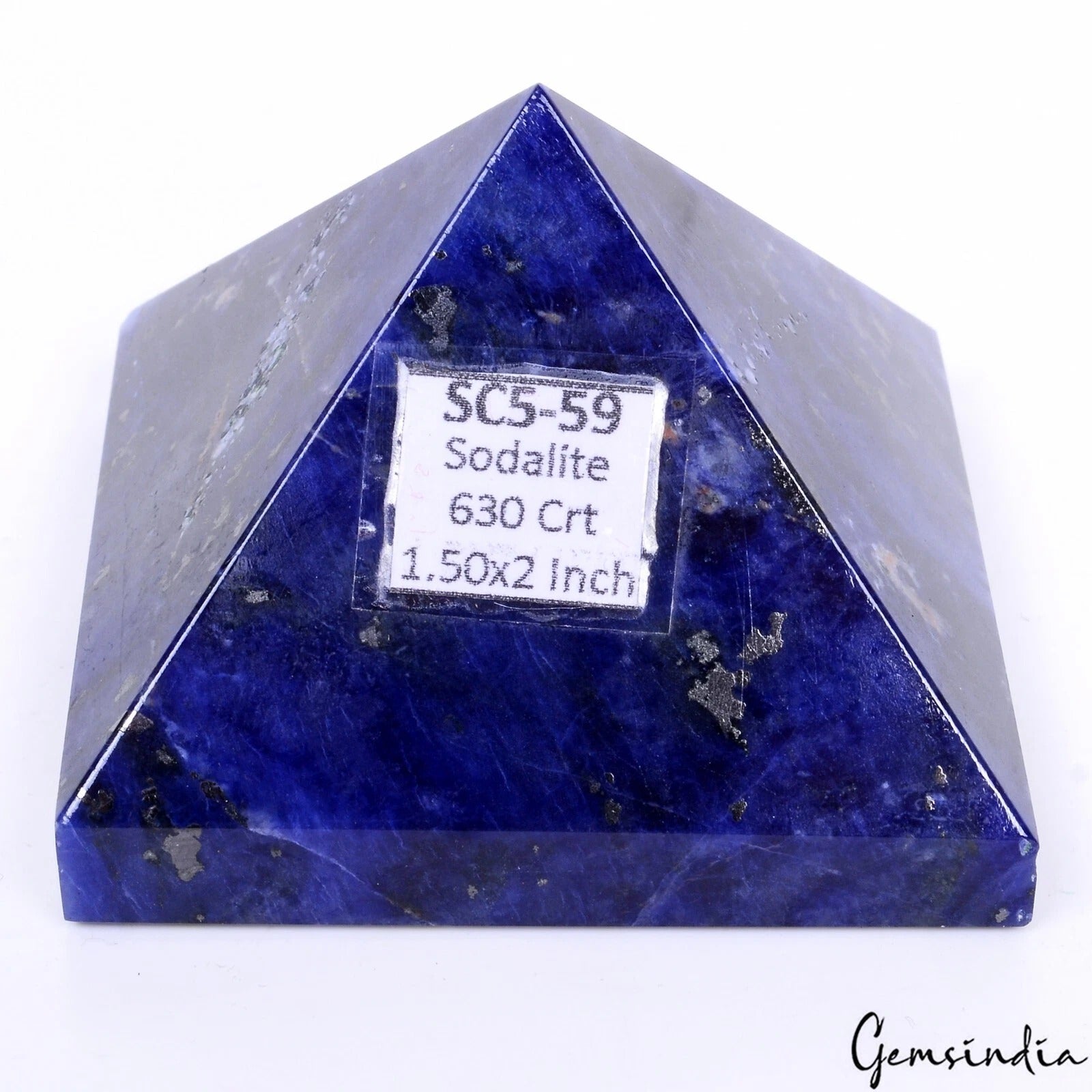 630Ct Natural Sodalite Pyramid Crystal Healing Huge Gem for Positive Energy-1.5"