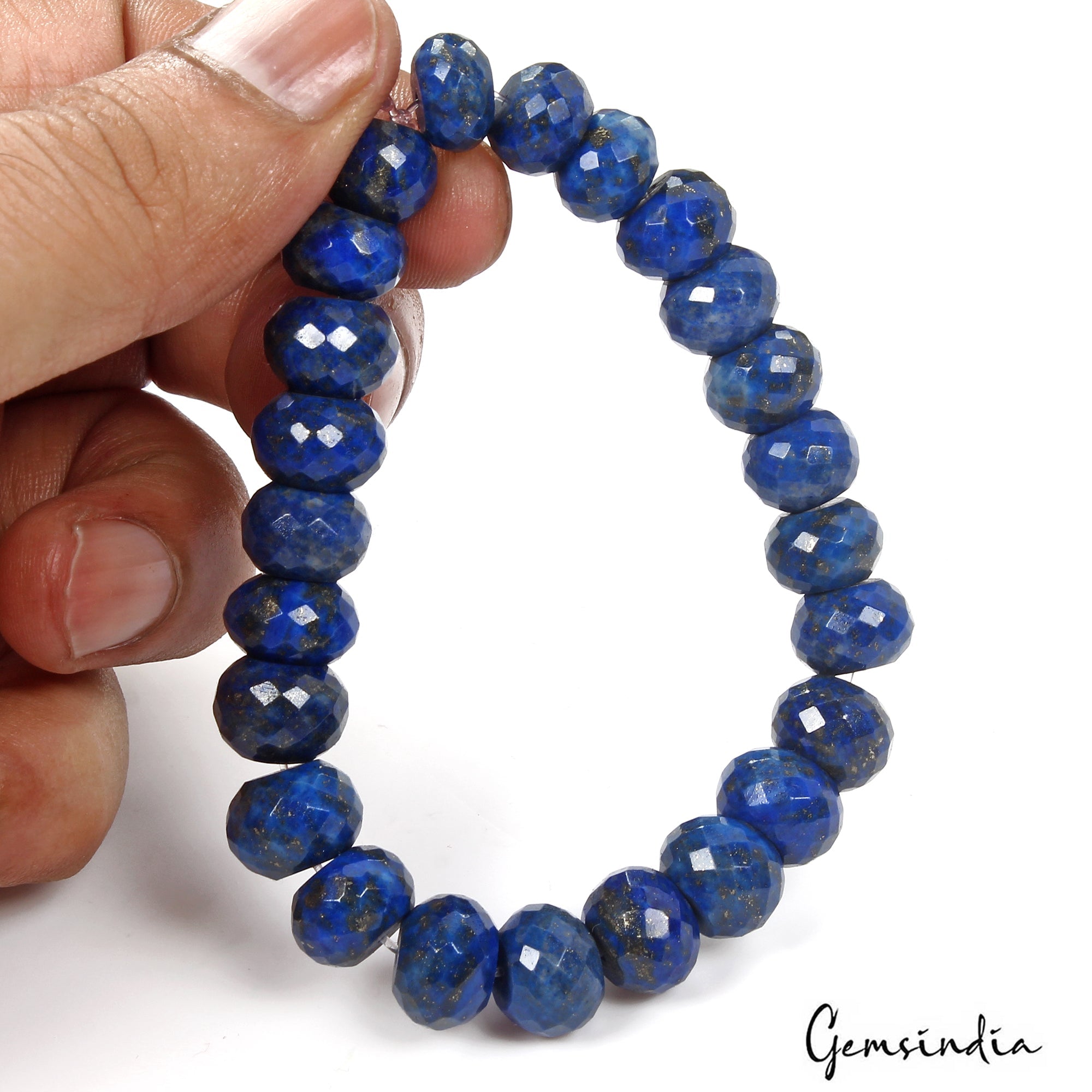 200 Ct Natural Blue Lapis Lazuli Gems Round Beaded Stretchable Handmade Bracelet