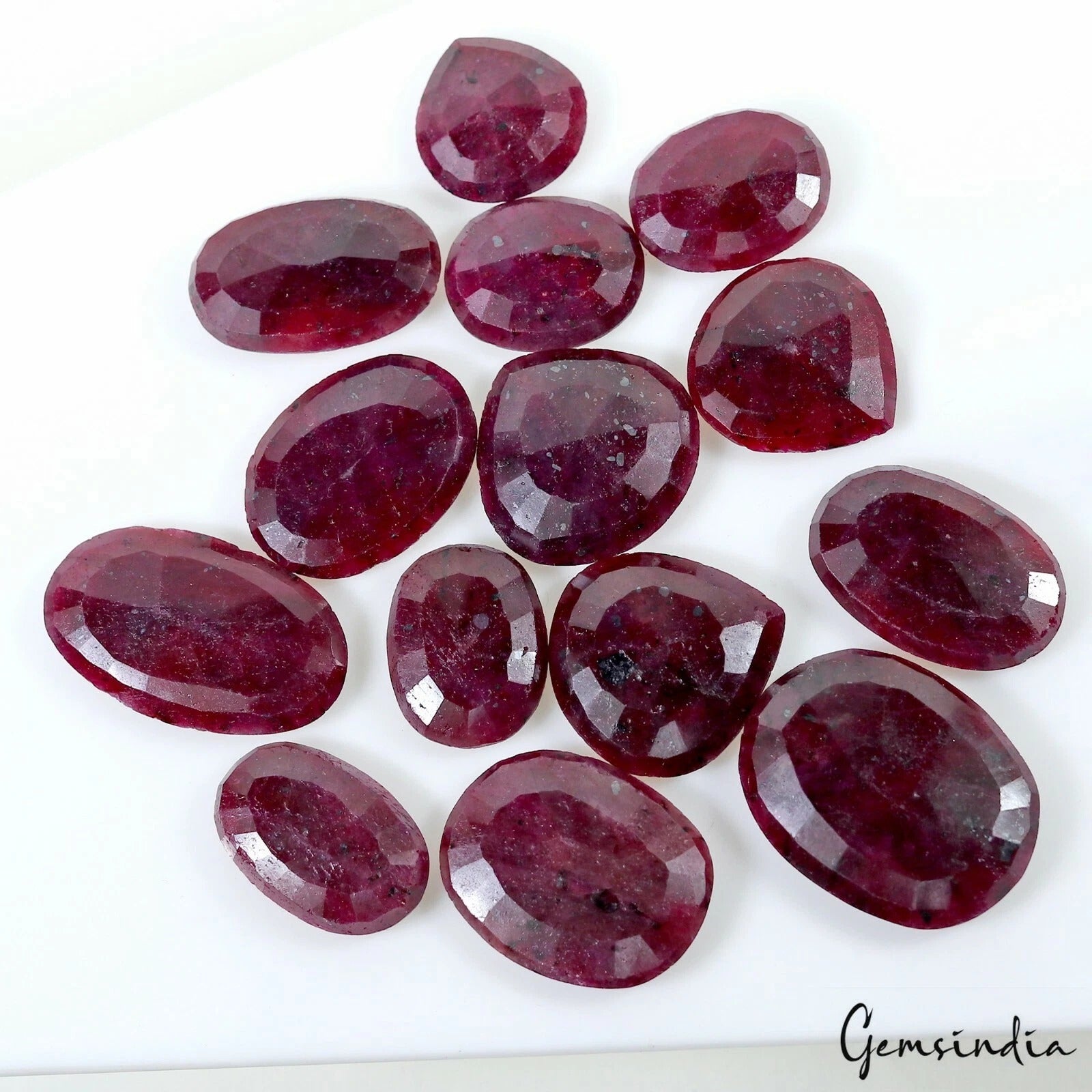 Certified 850 Cts/14 Pcs Natural Dark Red Ruby Oval Pear Loose Gems For Jewelry