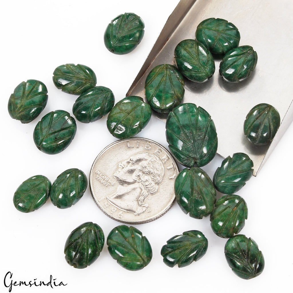 116.50 Ct/21 Pcs Natural Brazilian Dark Green Emerald Oval Carved Drill Bead Gem