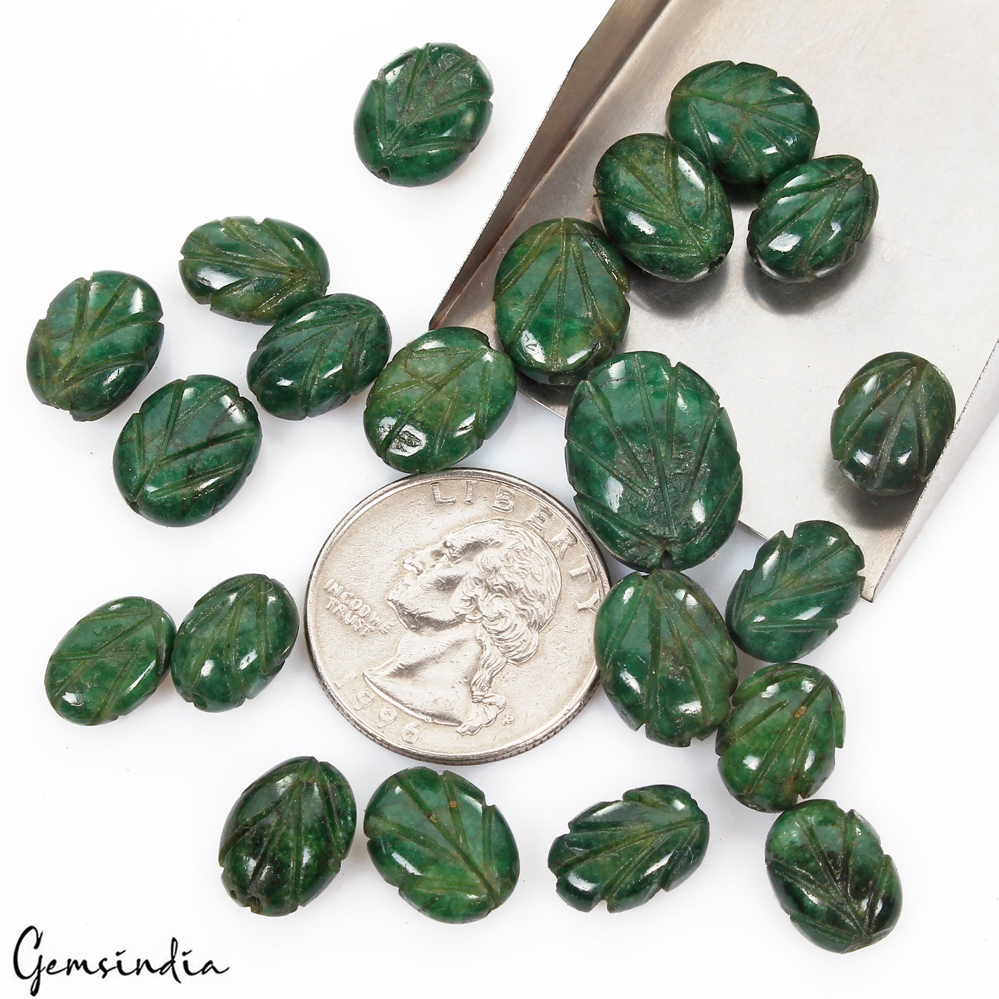 116.50 Ct/21 Pcs Natural Brazilian Dark Green Emerald Oval Carved Drill Bead Gem