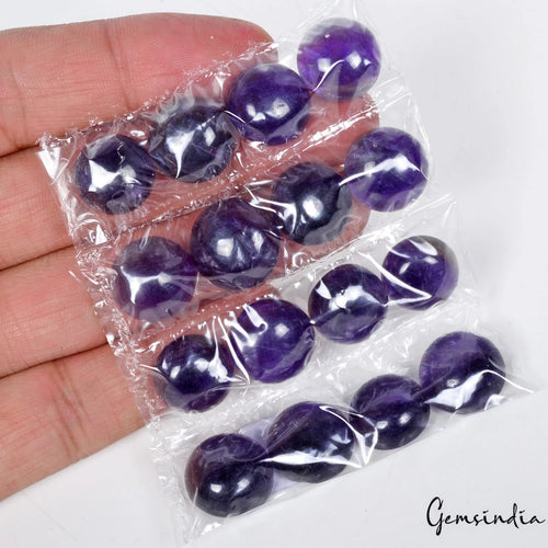 Amethyst Lot, Cabochon, Untreated, Purple — 16 Pieces, 13mm, 185.20 Ct, Madagascar