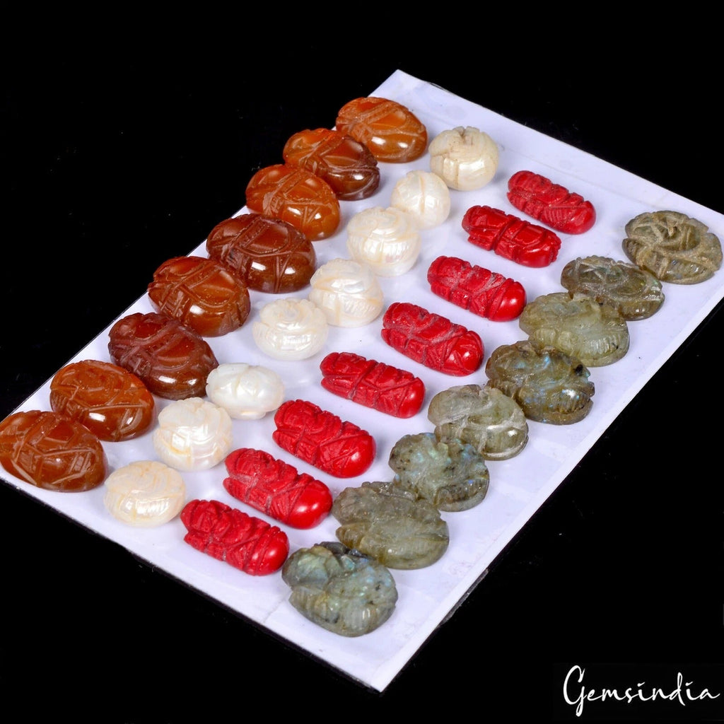 230 Ct/32 Pcs Multi Color Hand Carved Mini Ganesha Mix Gems Lot For Ring/Pendant
