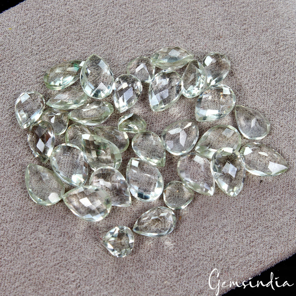 52 Cts VVS Natural Green Amethyst Pear Checker Cut Loose 6-10mm Gemstones ~ 35 P