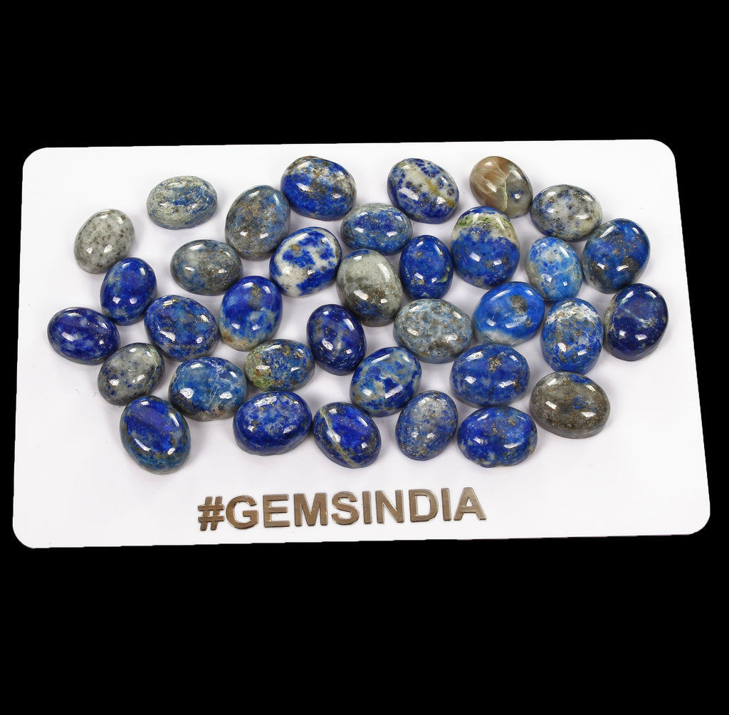 Certified 111.50 Cts/35 Pcs Natural Blue Gray Lapis Lazuli Oval Cab Loose Gems