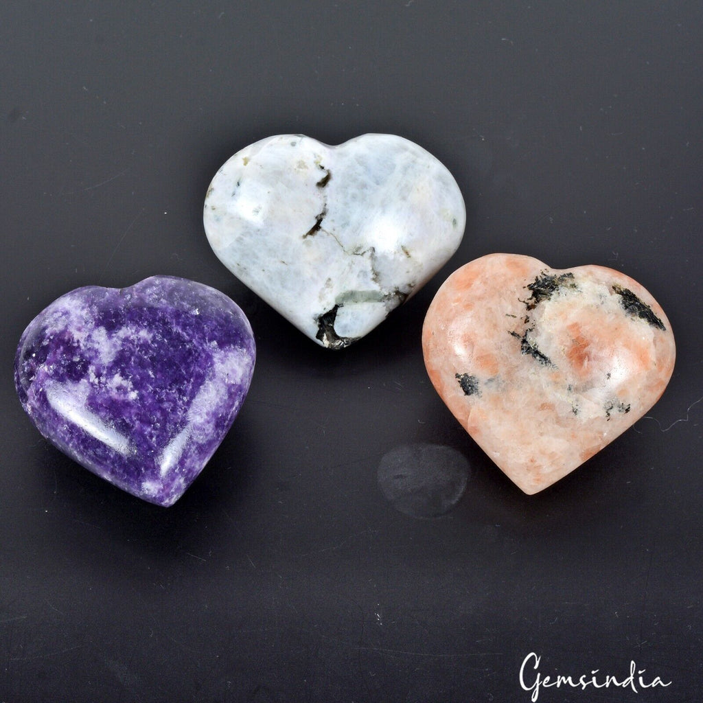 800 Cts/3 Pcs Natural Untreated Multi Color Heart Shape Loose Gems For Pendant