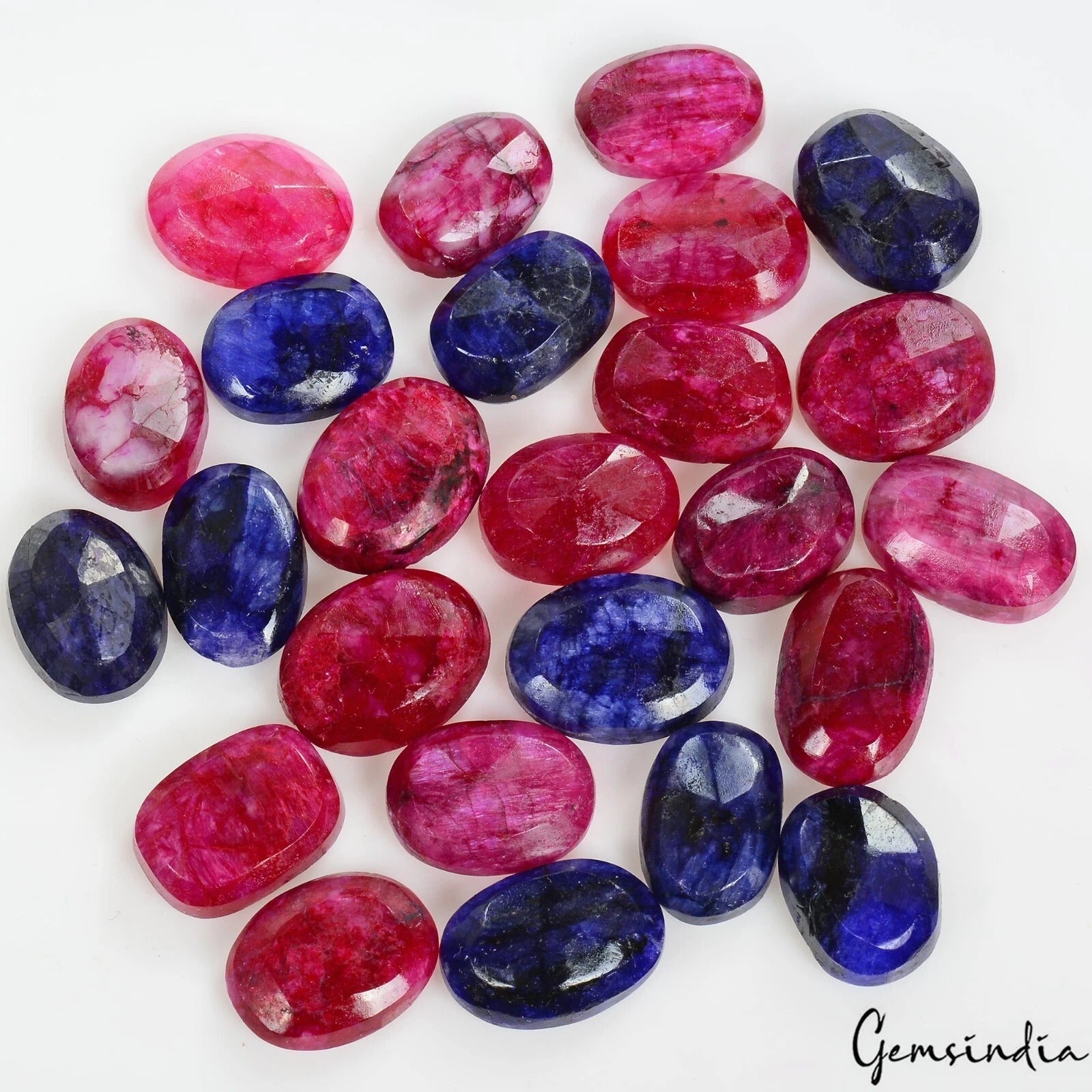 380 Ct/25 Pcs Natural Red Blue Beryl Oval Cut Loose Ring Size 17-20mm Gemstones