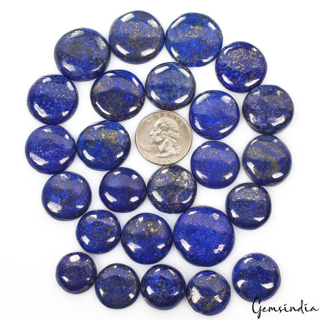 600 Cts/25 Pcs Natural Blue Lapis Lazuli Gold Pyrite Round Cab Gems For Jewelry