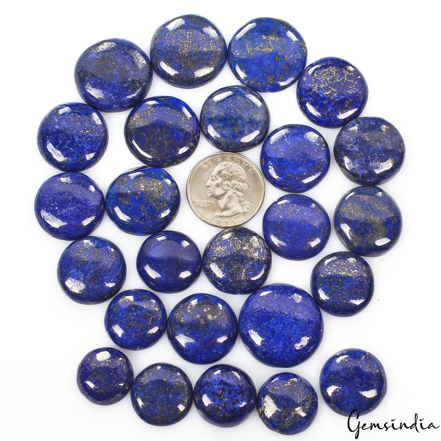 600 Cts/25 Pcs Natural Blue Lapis Lazuli Gold Pyrite Round Cab Gems For Jewelry