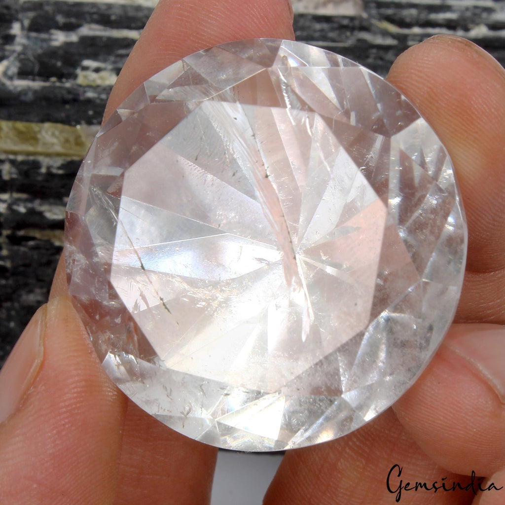 233.80 Cts Natural Untreated White Crystal Quartz Diamond Cut Huge Rare Gemstone