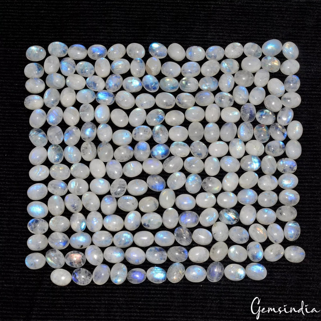 206 Pcs Natural Rainbow Moonstone 9x7mm Untreated Oval Cabochon Loose Gemstones
