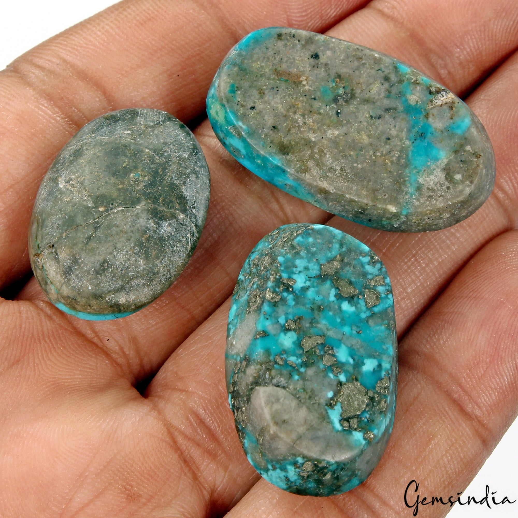 3 Persian Turquoise Neyshabur Cabochon Lot, Not Stabilized, %100 Natural 26-34mm