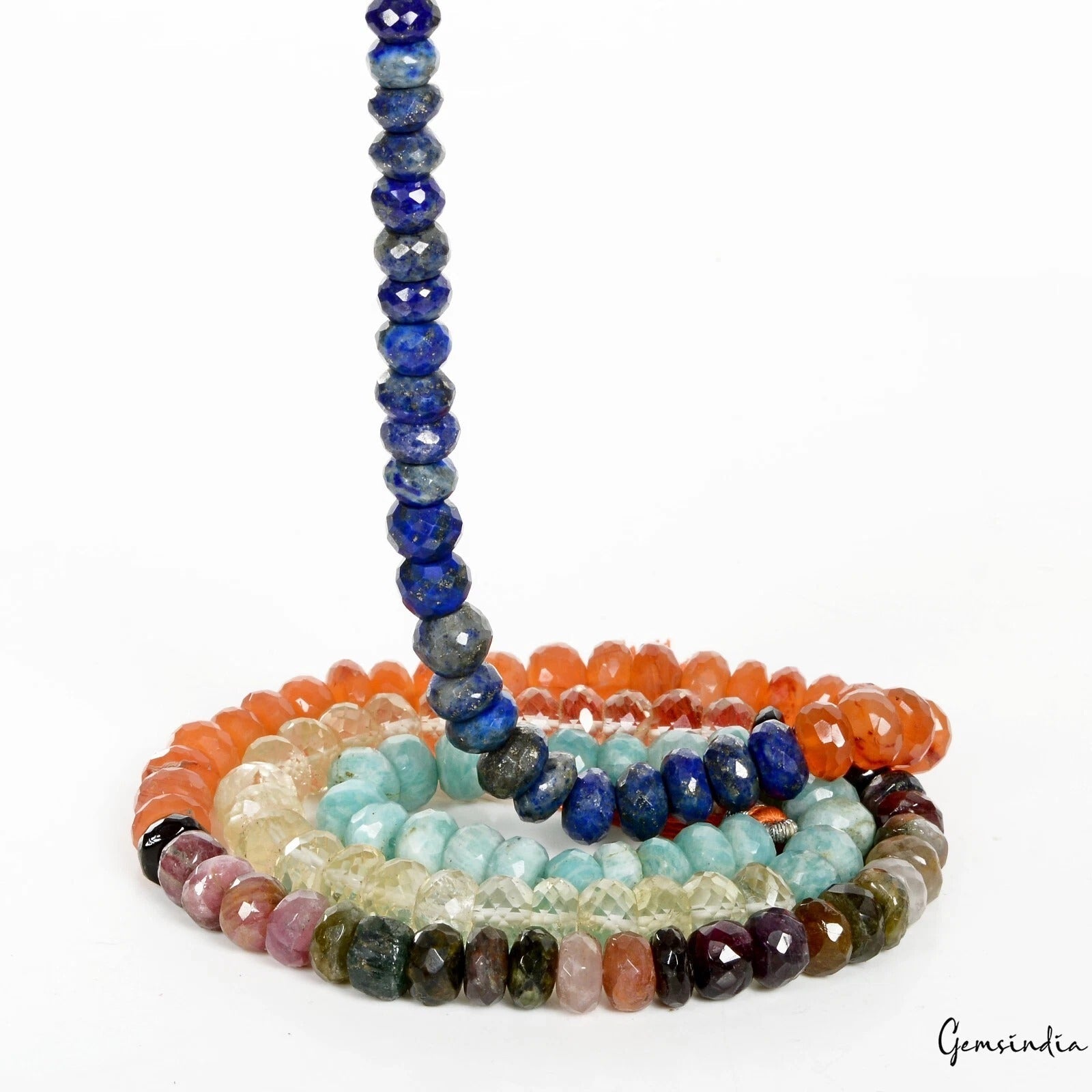 Natural Multi-Gems Faceted Rondelle Beads, 25" Strand Mix 8-10mm Jewelry Making