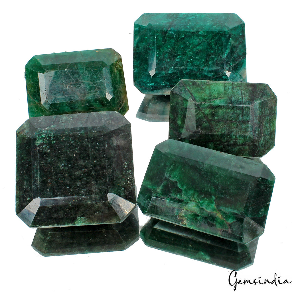 1290 Ct/5 Pcs Natural Green Emerald Octagon Loose Earth mined Brazil Gemstones