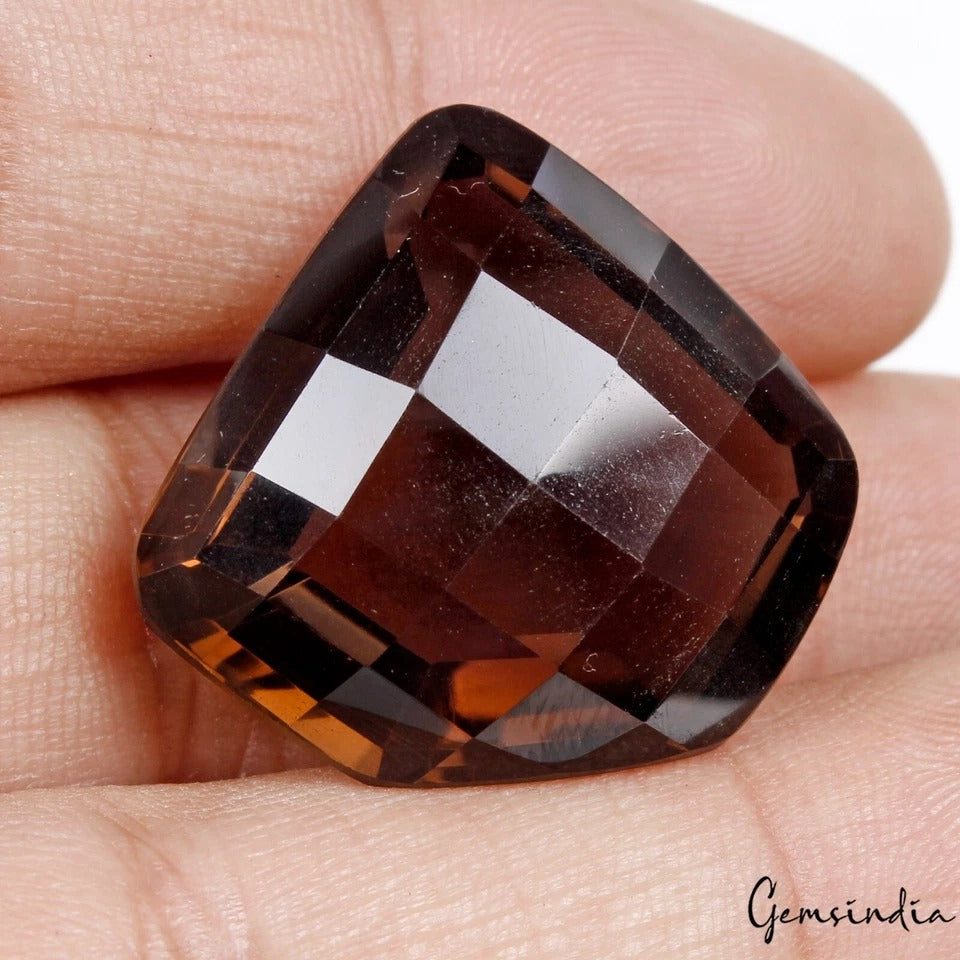 49.40 Cts Natural Untreated Brown Smoky Quartz Fancy Checker Cut Gem For Pendant