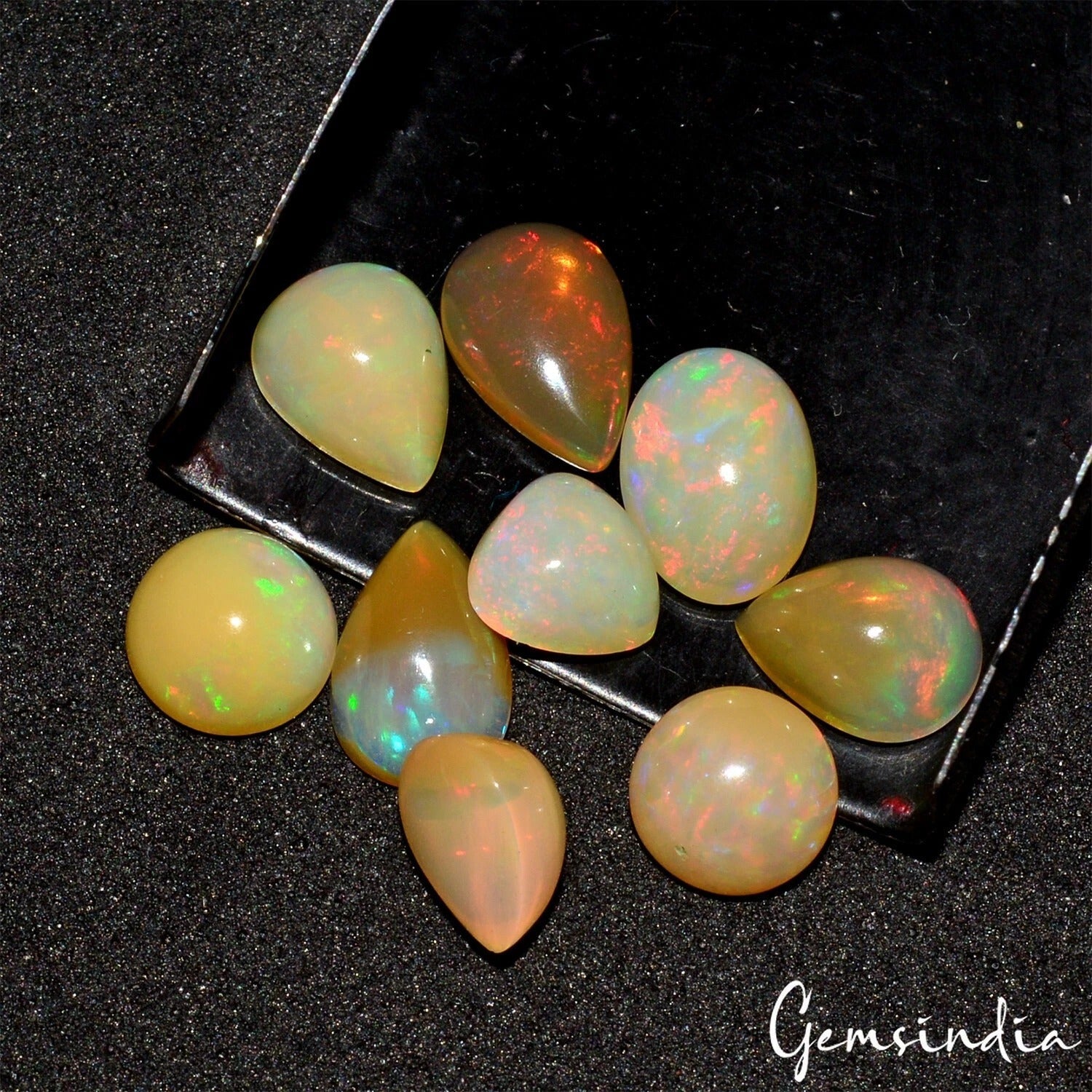 8.60 Ct Natural Ethiopian Opal Mix Cabochon Loose Gemstone Lot 9 Pcs For Jewelry