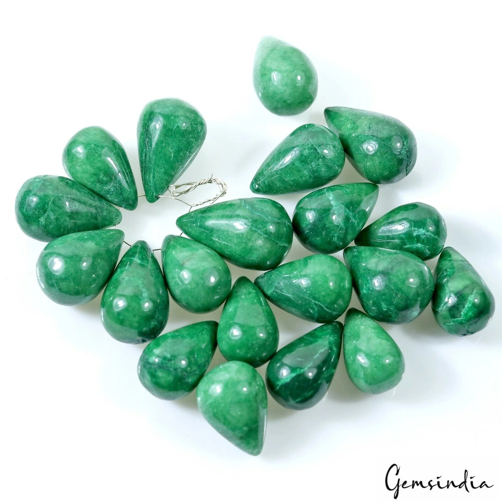 750 Ct Natural Green Emerald Pear Drop Cab Briolette Loose Gemstone Lot 20 Pcs