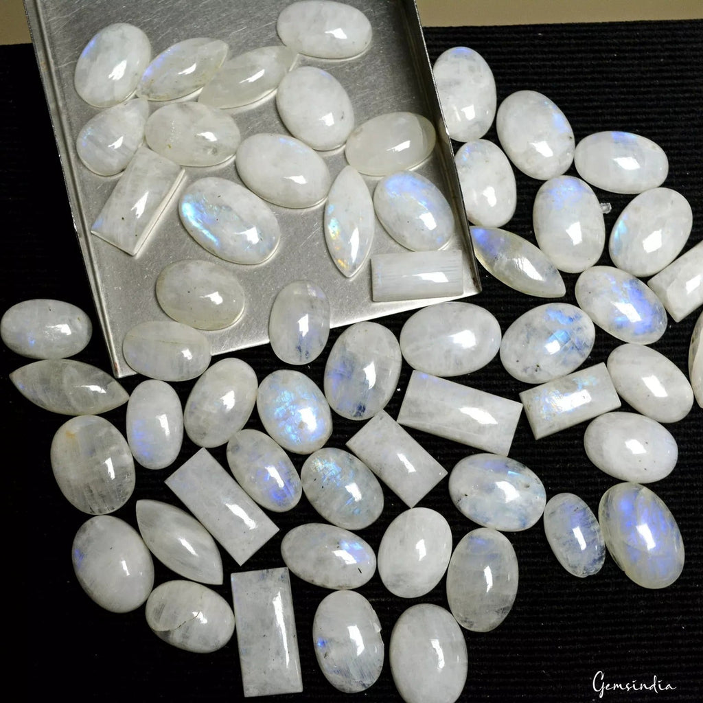 1100 Cts/51 Pcs Natural Untreated Blue Shine Moonstone Mixed Cab Loose Gems Lot