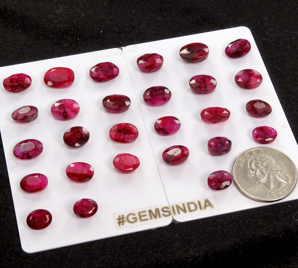 98.10Ct Natural Red Bixbite Beryl Oval Cut Loose Faceted 9-11mm Gemstones~27 Pcs