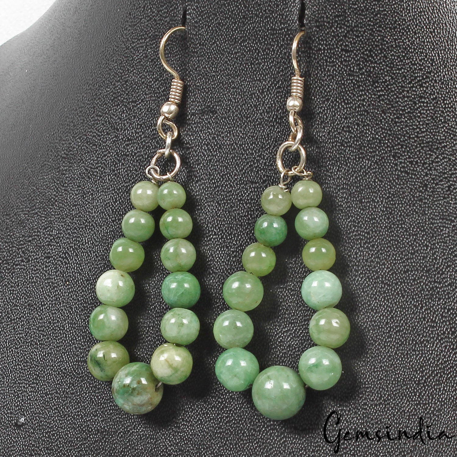 75.60 Ct Natural Green Emerald Round Beaded Dangler Beautiful Earring 2.75"Long