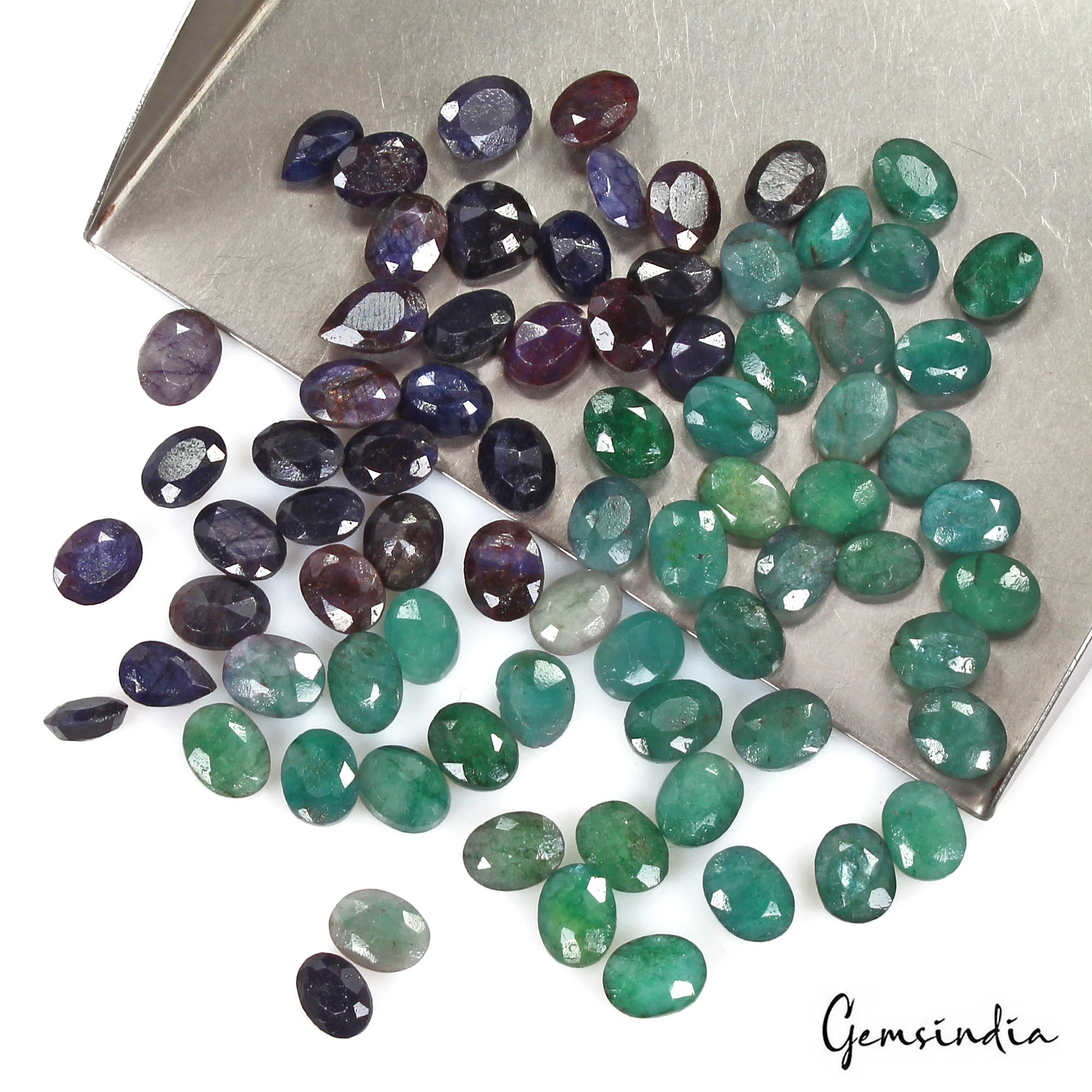 Certified 116.20 Ct/77 Pcs Natural Green Emerald Blue Sapphire Oval Cut Gems Lot