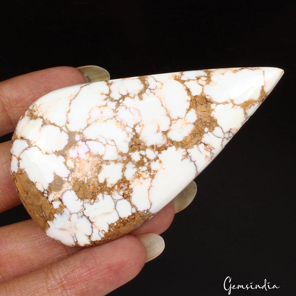135+Cts Natural Untreated White Buffalo Turquoise Pear Cab Loose Gem For Pendant