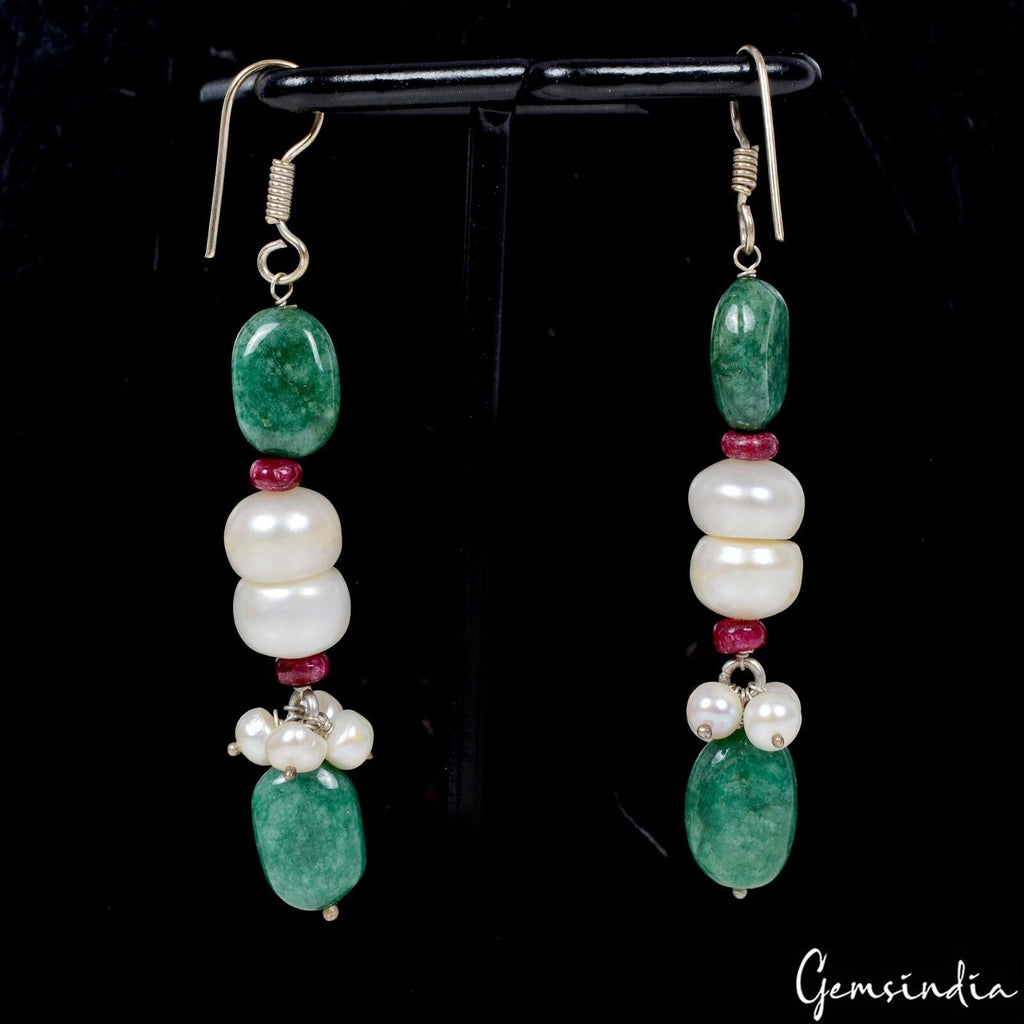 590 Ct Natural Emerald Freshwater Pearl Beaded Designer Necklace Set For Women
