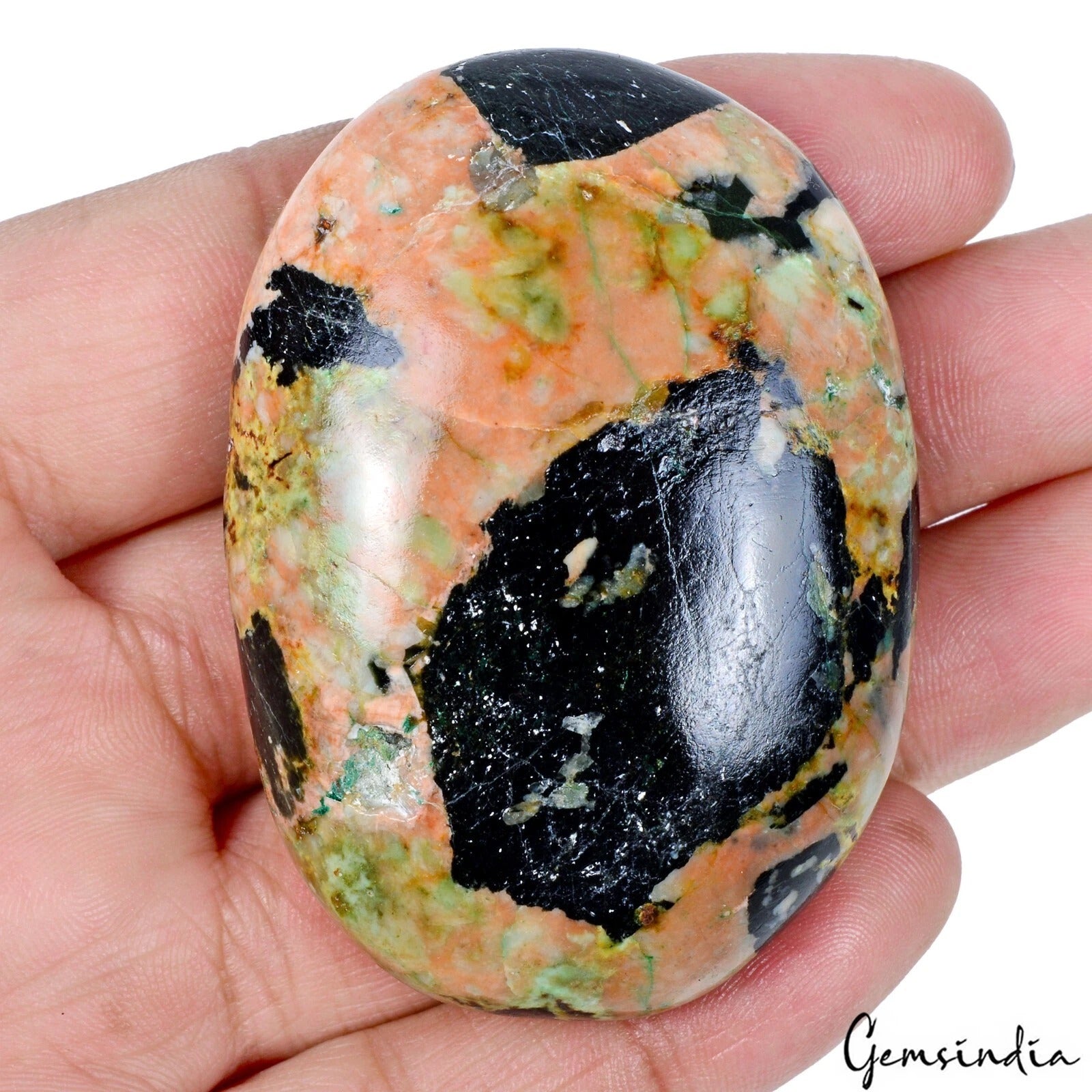 Chrysoprase Cabochon, Untreated, Bi Color — 61x43x21 mm, 470 Ct, India