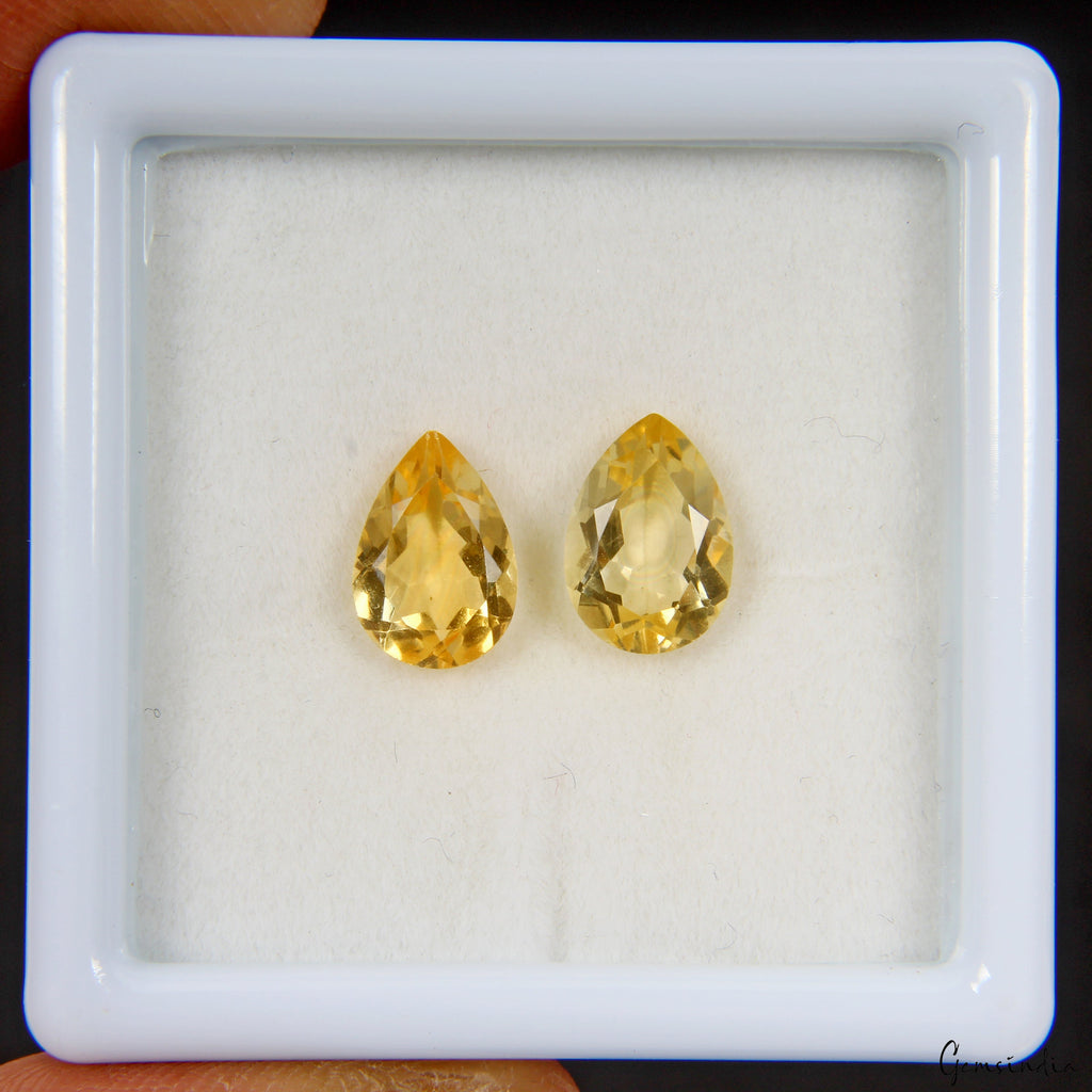 Certified 3.40 Ct Natural Yellow Citrine Gem Pear Cut Matching Pair for Earring