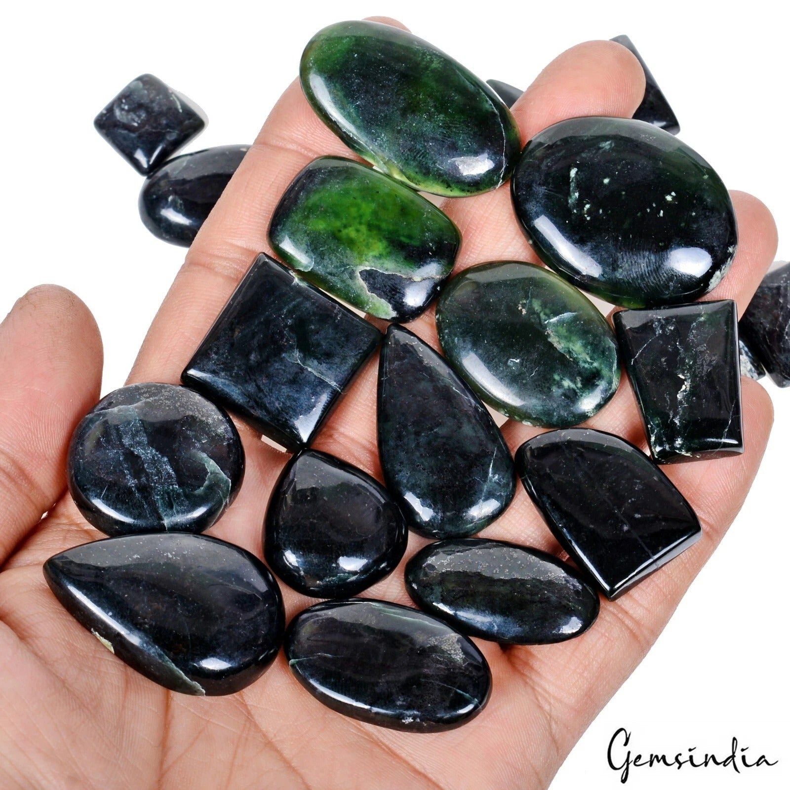 530 Ct Natural Dark Green Serpentine 14-36mm Mix Cab Untreated Loose Gemstones