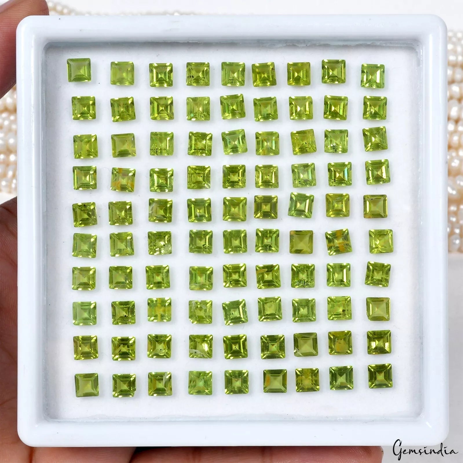 Certified 60 Cts Natural Green Peridot 3-4mm Square Faceted Cut Gemstones~ 90 Pc