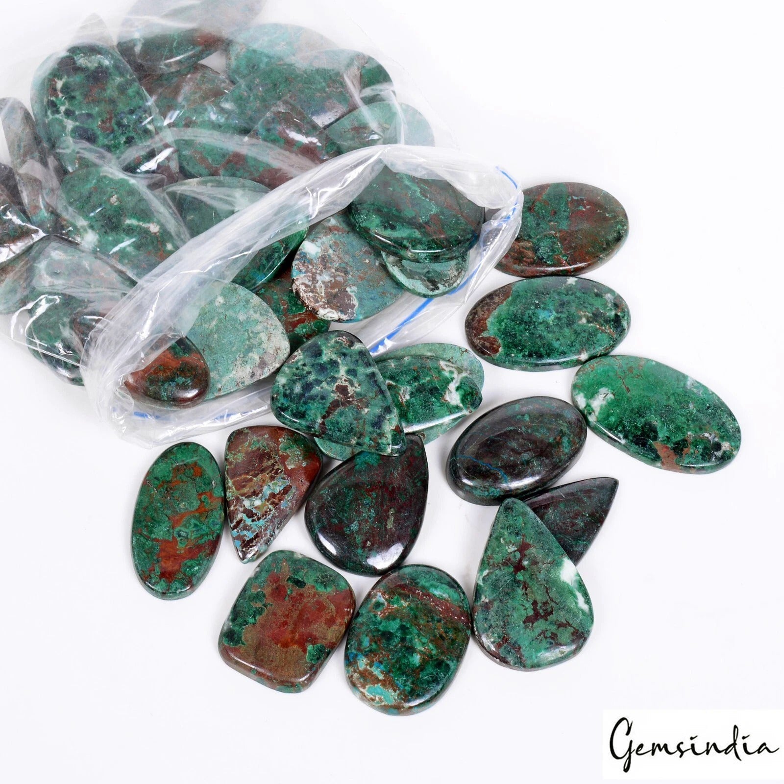 1700 Ct Natural Azurite Chrysocolla Untreated Mix Cab 25-44mm Gems Wholesale Lot