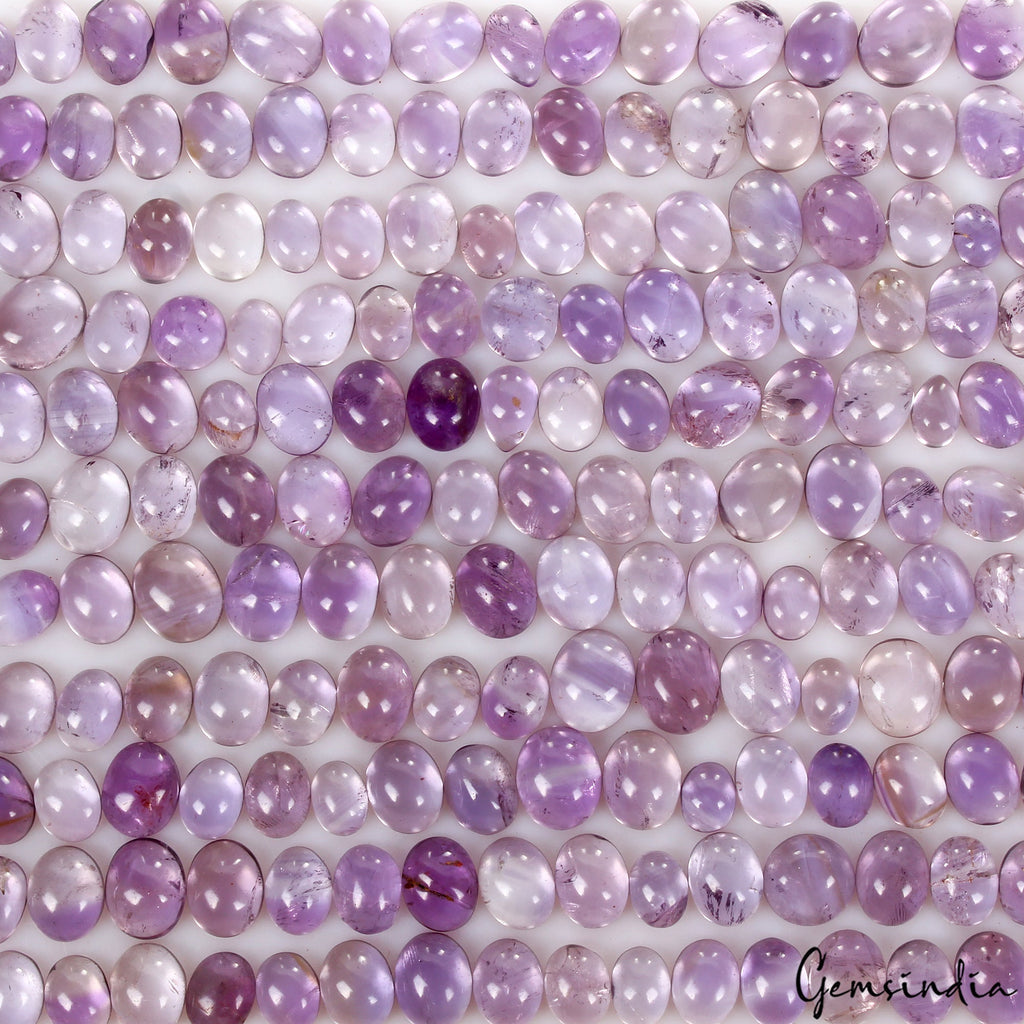 500 Cts/200 Pcs Natural Untreated Purple Amethyst Oval Cabochon Loose Gemstones