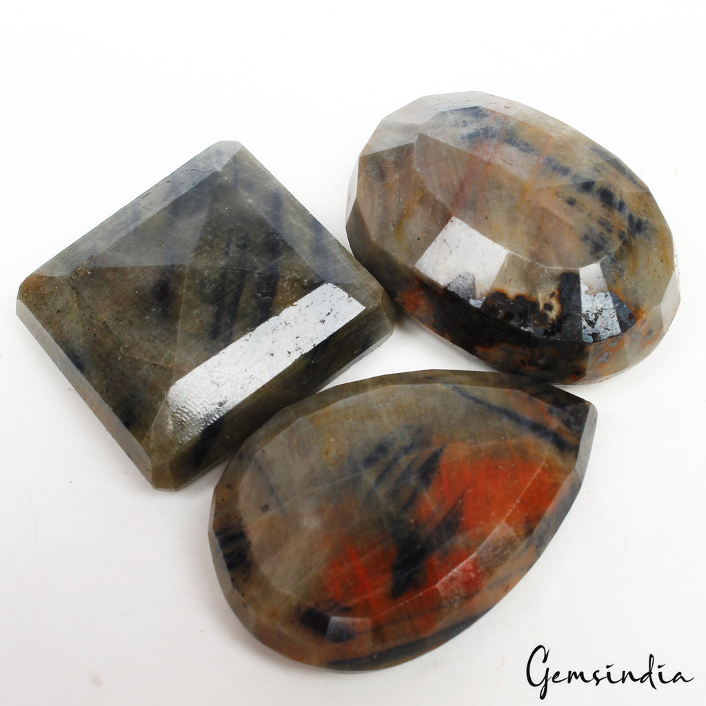 Untreated Brown Sapphire 530 Cts Mix Cut Loose 32mm-42mm Gemstones Lot~ 3 Pcs