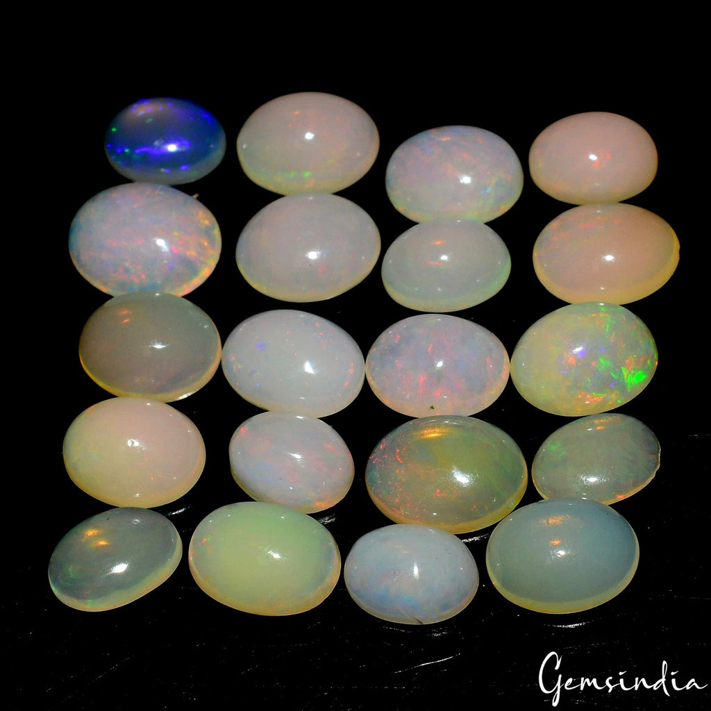 Natural AAA Quality Ethiopian Opal Oval Cabochon Gemstones 20 Pcs 7-9 mm/20.50Ct