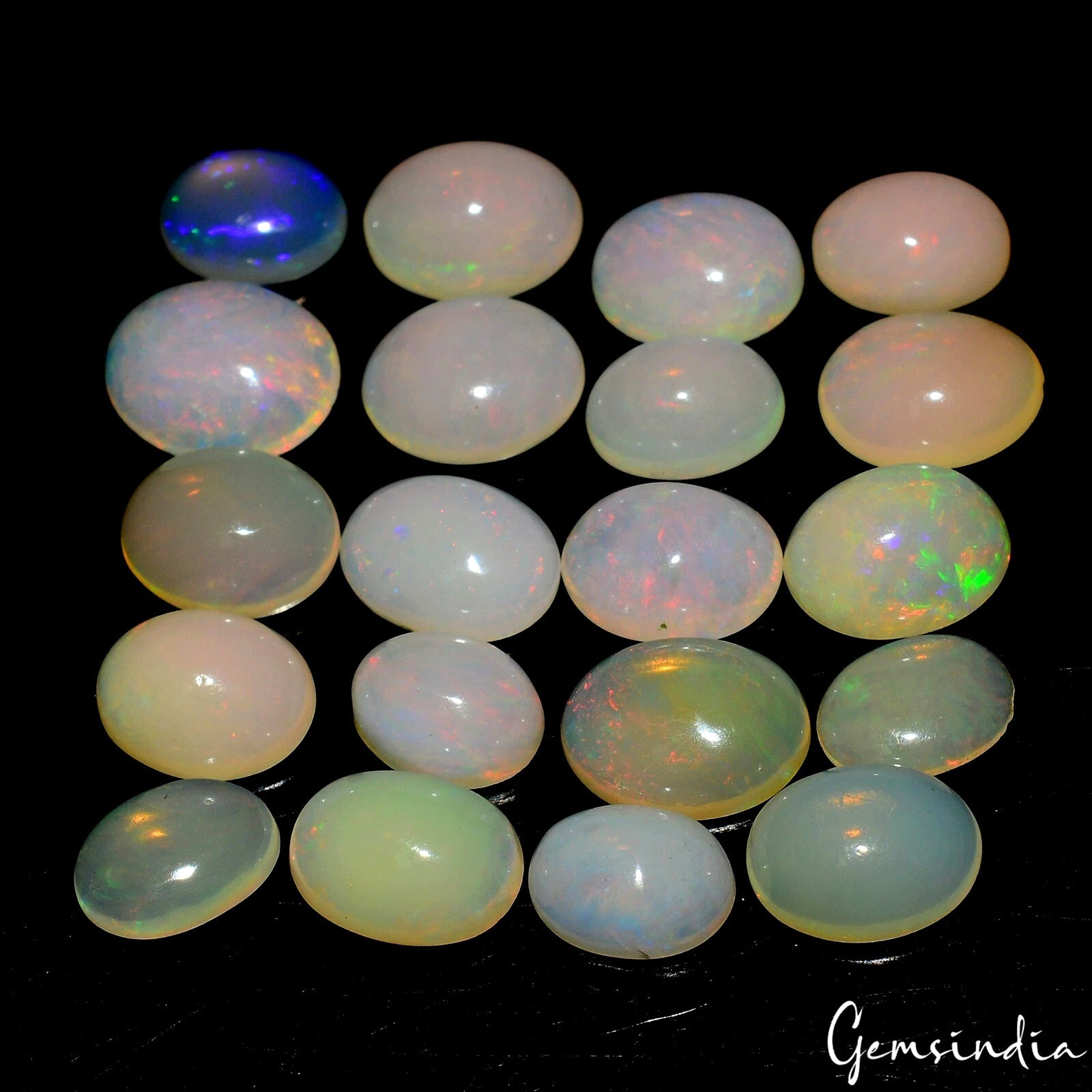 Natural AAA Quality Ethiopian Opal Oval Cabochon Gemstones 20 Pcs 7-9 mm/20.50Ct