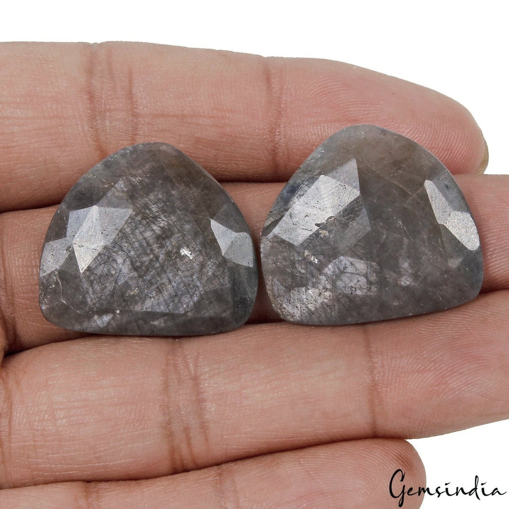 59.30 Cts/2 Pcs Natural Untreated Gray Blue Sapphire Fancy Checker Cut Gems Pair