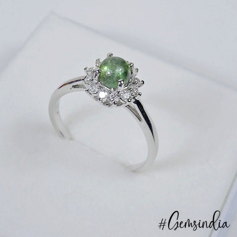 1.87 Gram Natural Green Tourmaline Sterling Silver Handmade Designer Ring 7 US